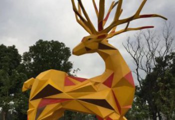 回頭鹿雕塑廠家，塊面體動物，不銹鋼回頭鹿雕塑工廠