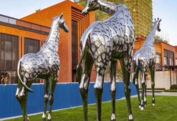 不銹鋼長頸鹿雕塑廠家 動物群雕組合長頸鹿