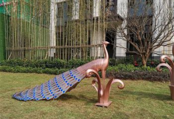古銅色孔雀雕塑廠家 落地鳥(niǎo)禽 不銹鋼雕塑孔雀定做