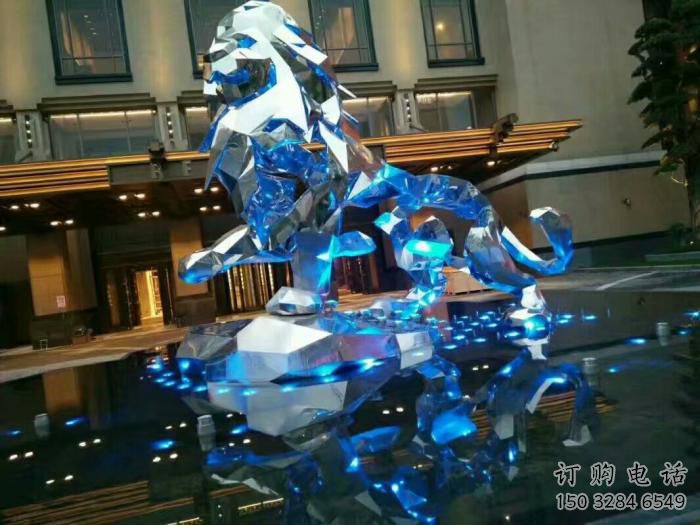 鏡面幾何獅子雕塑廠家 幾何獅子雕塑 鏡面獅子雕塑