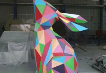 幾何兔子雕塑廠家 塊面體設計 幾何面兔子雕塑生產制作