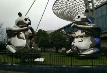 不銹鋼熊貓雕塑廠家 鏡面熊貓雕塑生產制作