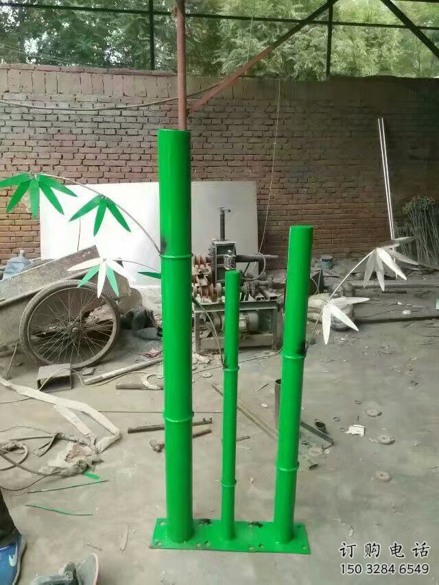 竹子雕塑廠家 烤漆元素植物 不銹鋼綠色竹子雕塑