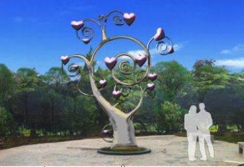 愛心樹雕塑廠家 園林不銹鋼愛心樹雕塑