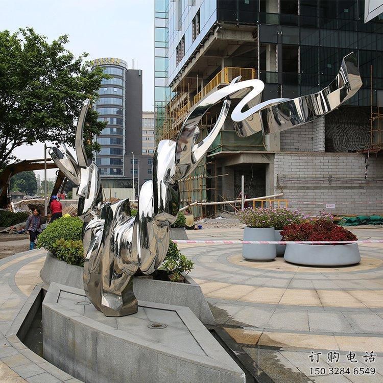 抽象貓雕塑 不銹鋼抽象藝術景觀雕塑