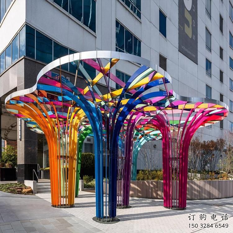 七彩樹雕塑 鏤空烤漆不銹鋼七彩樹雕塑