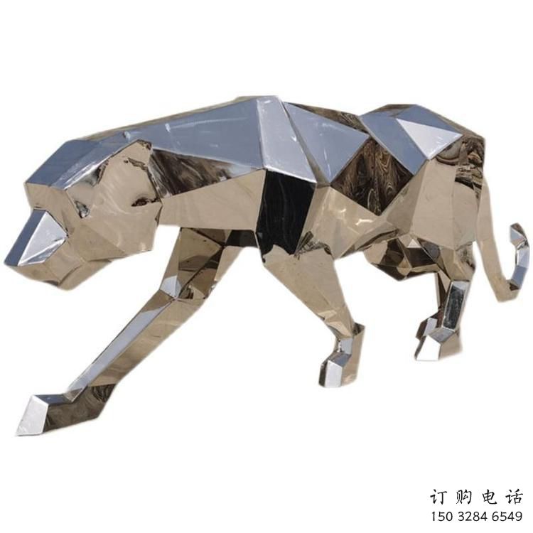 幾何豹子雕塑 鏡面不銹鋼幾何動物雕塑