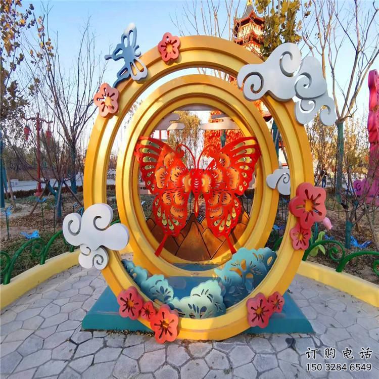 蝴蝶圓環(huán)雕塑廠家 公園烤漆動物雕塑