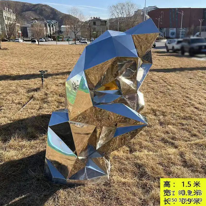 沉思者雕塑廠家 鏡面幾何人物 不銹鋼沉思者雕塑