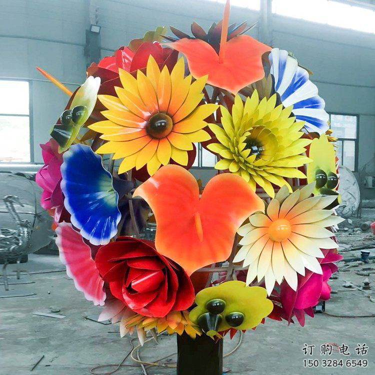 花球雕塑廠家 彩色花系列 不銹鋼彩色花球雕塑工廠