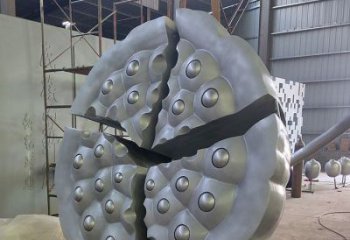 裂開蓮蓬雕塑 蓮科植物景觀  不銹鋼蓮蓬雕塑廠家