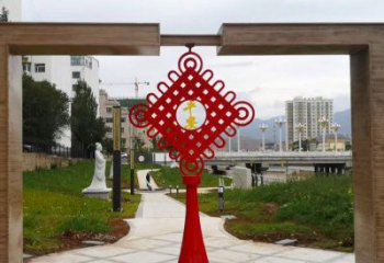 中國結雕塑 鏤空門口擺件 不銹鋼噴漆中國結雕塑