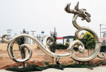 龍雕塑 鏡面動物擺件 抽象不銹鋼龍雕塑廠家