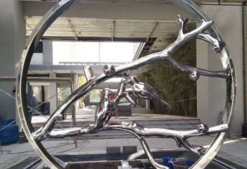 圓環(huán)雕塑 室內鏡面擺件 大型喜鵲登梅圓環(huán)雕塑廠家