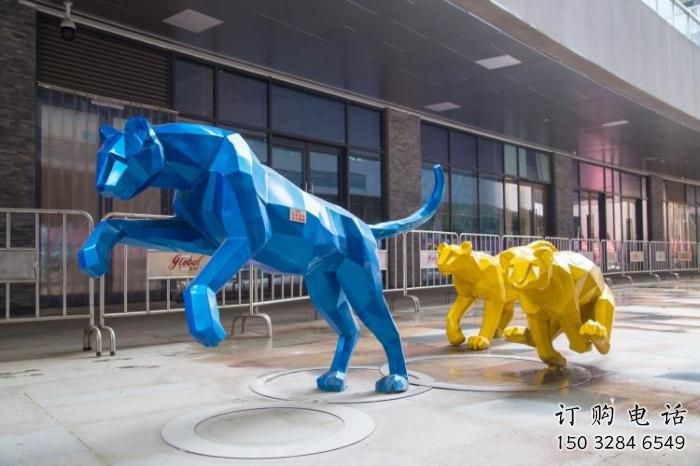 幾何獵豹雕塑 街頭切面小品 商業(yè)街幾何獵豹雕塑廠家