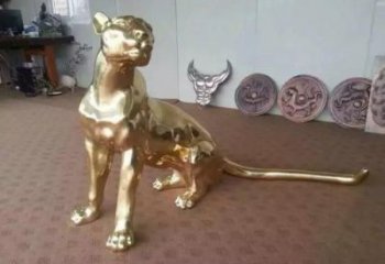 鍍金獵豹雕塑 酒店室內擺件 仿真鍍金獵豹雕塑廠家