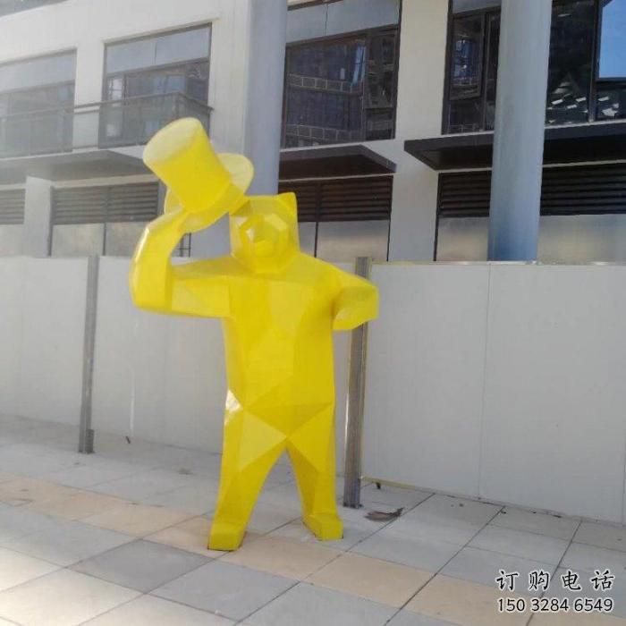 幾何熊雕塑廠家 中式室內擺件 草地切面熊雕塑