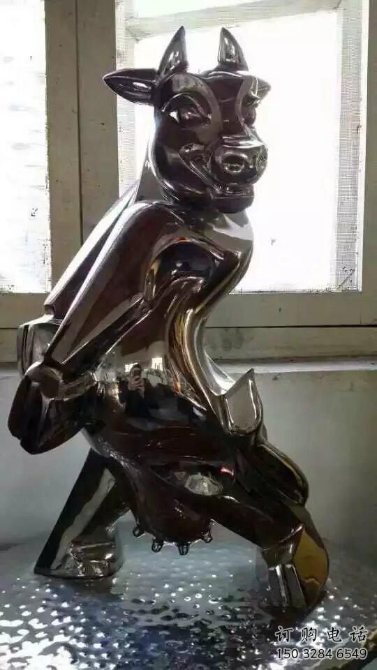 鏡面狼雕塑廠家 現代戶外擺件 游樂場異形狼雕塑