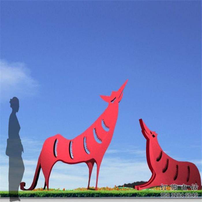 剪影狼雕塑廠家 大型街頭擺件 步行街異形狼雕塑