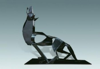 鏤空狼雕塑廠家 現(xiàn)代抽象擺件 草地切面狼雕塑