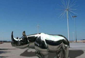 住宅小區犀牛雕塑廠家 現代創意小品 公園鏡面犀牛雕塑