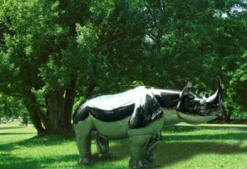 園林犀牛雕塑廠家 大型公園擺件 街道鏡面犀牛雕塑