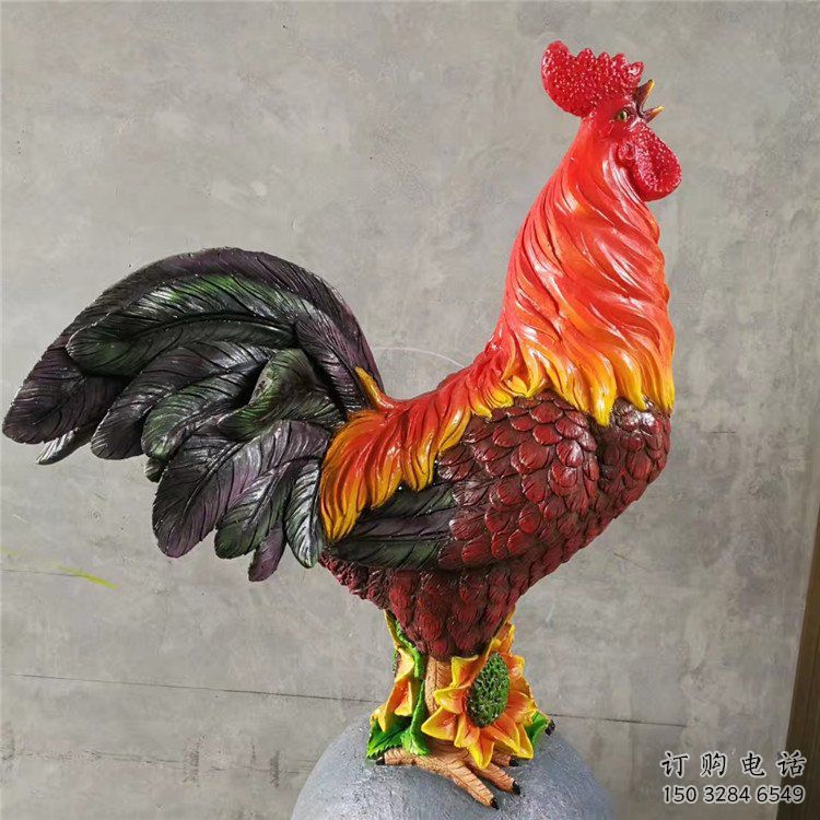 彩繪公雞雕塑廠家 卡通噴漆小品 草地仿真公雞雕塑