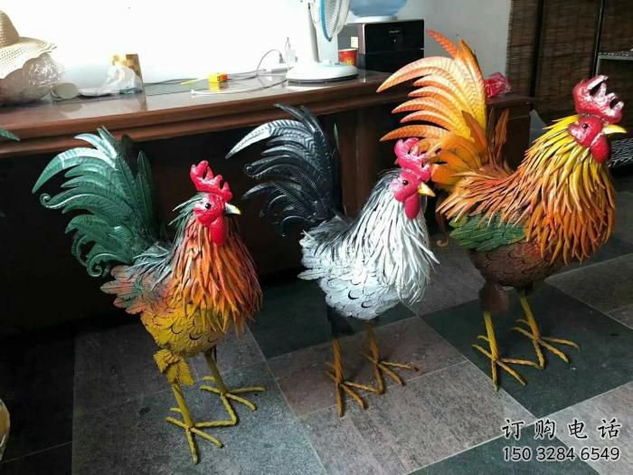 商場公雞雕塑廠家 中式室內小品 酒店彩繪公雞雕塑