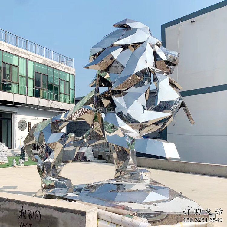 幾何雄獅雕塑廠家 賓館大門口小品 玄關鏡面雄獅雕塑