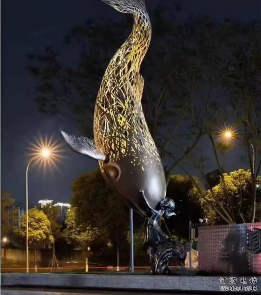 鏤空金魚雕塑廠家 現代抽象擺件 戶外切面金魚雕塑