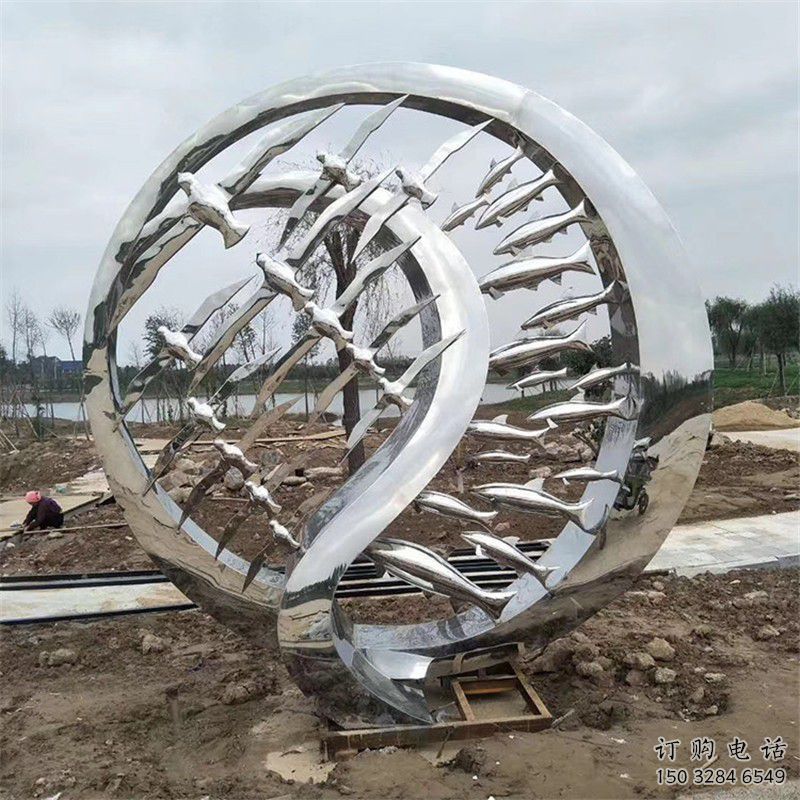 啞光麥穗魚雕塑廠家 大型鏤空擺件 風景區抽象麥穗魚雕塑