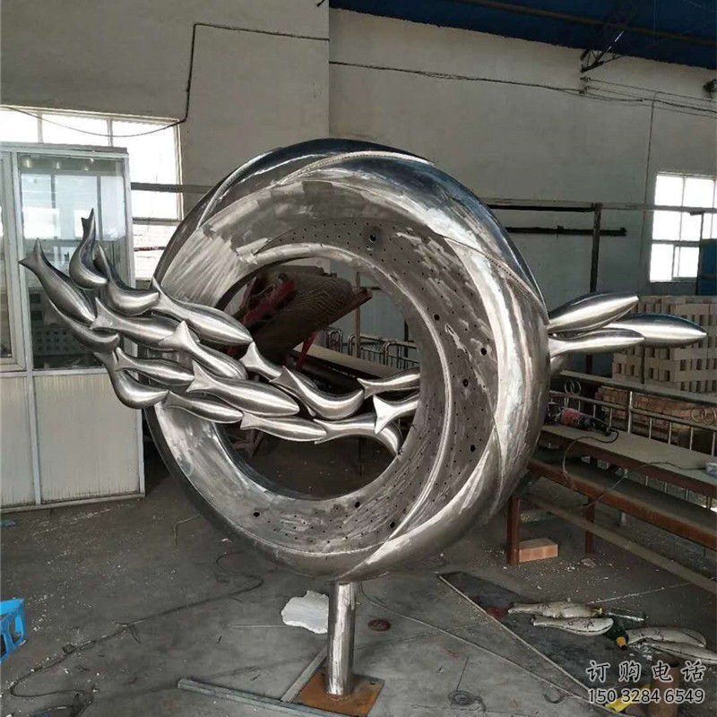 商場麥穗魚雕塑廠家 中式室內(nèi)小品 酒店拉絲麥穗魚雕塑