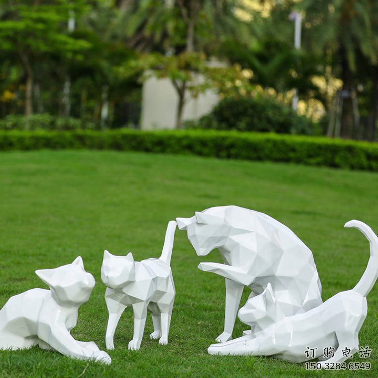 游樂場貓雕塑廠家 戶外公園擺件 住宅小區(qū)幾何貓雕塑