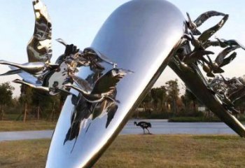 公園飛鴿雕塑廠家 中式抽象擺件 草地鏡面飛鴿雕塑