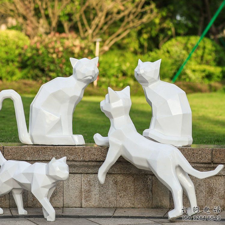 公園貓咪雕塑廠家 中式烤漆小品 風景區抽象貓咪雕塑