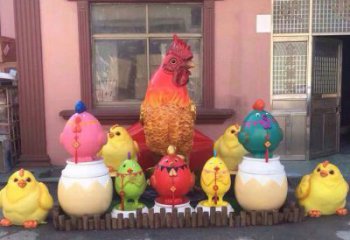 噴漆小雞雕塑廠家 卡通廣場小品 草地切面小雞雕塑