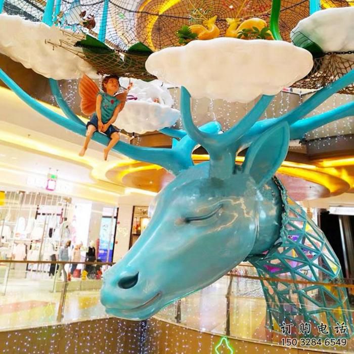 商場鹿角雕塑廠家 中式室內小品 酒店拉絲鹿角雕塑