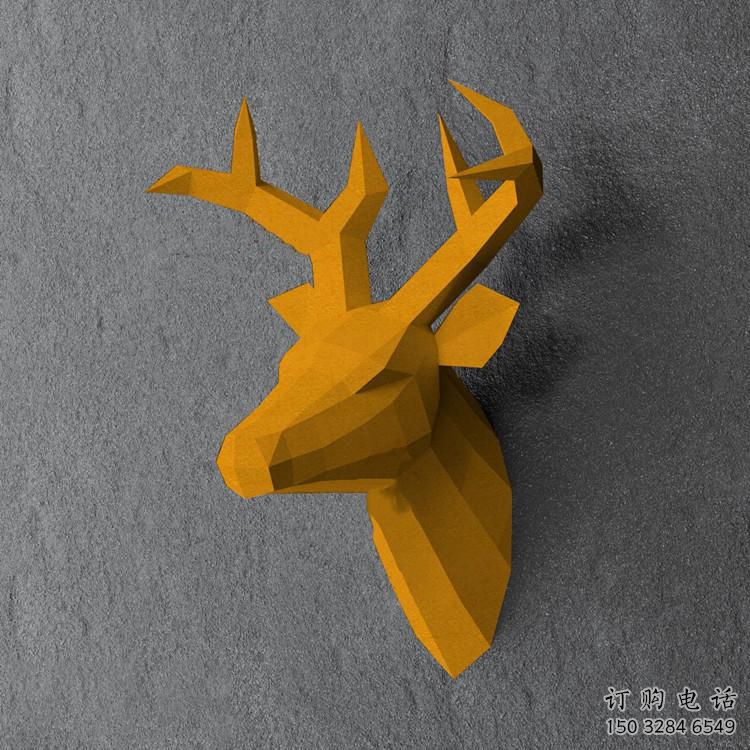 幾何鹿頭雕塑廠家 中式室內擺件 別墅區切面鹿頭雕塑