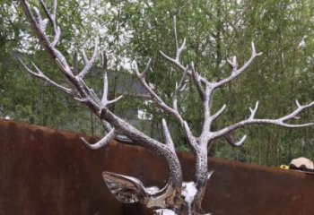 抽象鹿角雕塑廠家 創意村口擺件 玄關鏡面鹿角雕塑