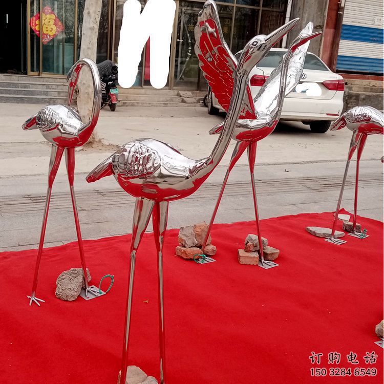 住宅小區白鶴雕塑廠家 現代廣場小品 公園鏡面白鶴雕塑