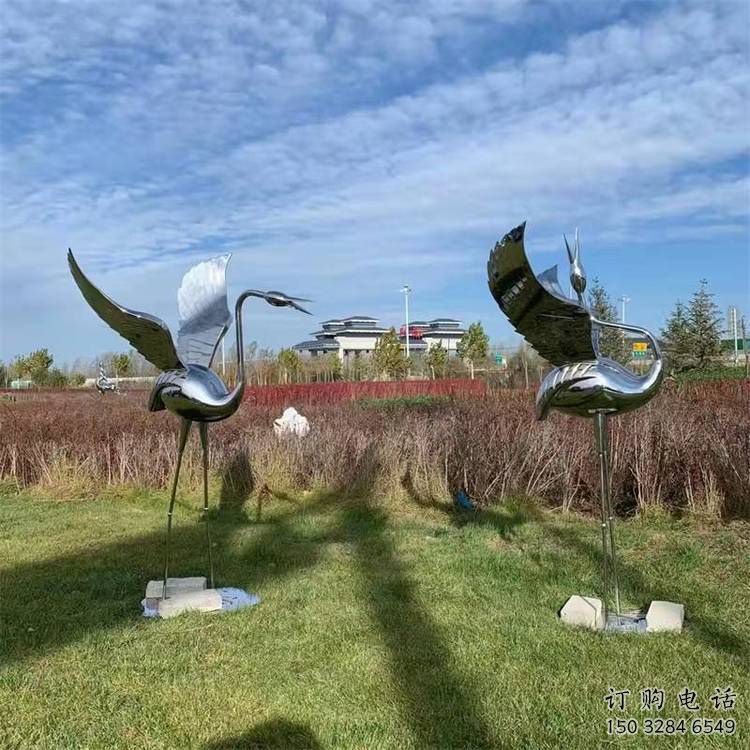 庭院白鶴雕塑廠家 歐式仿真擺件 戶外鏡面白鶴雕塑