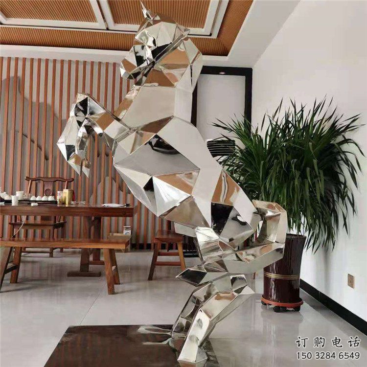 玄關奔馬雕塑廠家 現代創意擺件 風景區幾何奔馬雕塑