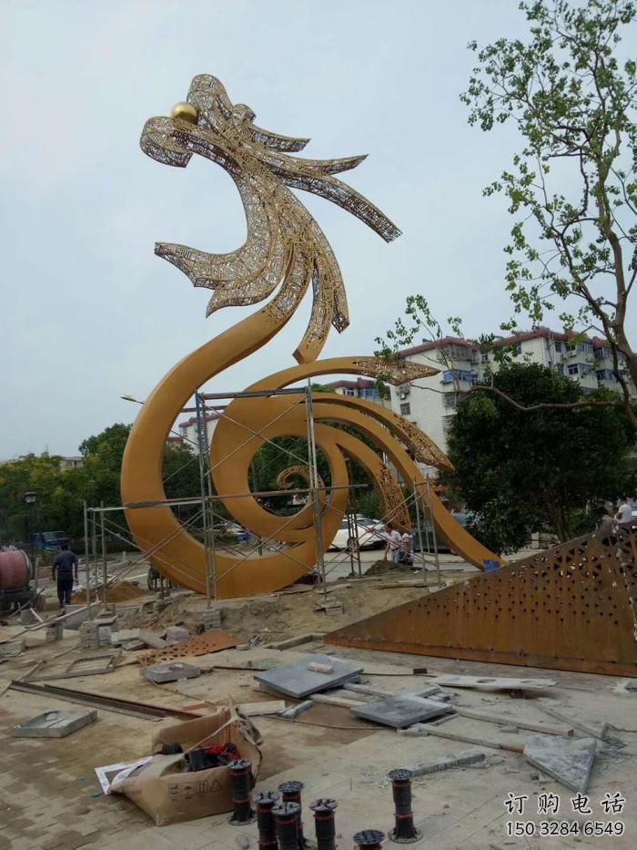 鏤空飛龍雕塑廠家 現代抽象擺件 廣場切面飛龍雕塑