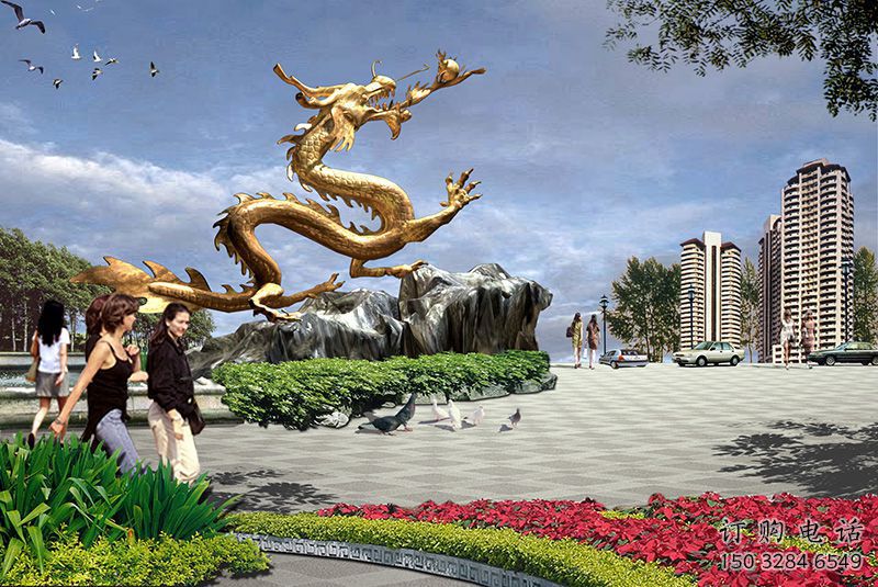 別墅水龍雕塑廠家 卡通噴漆小品 公園現代水龍雕塑