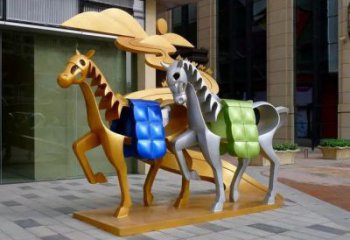 大門口跑馬雕塑廠家 歐式賓館擺件 抽象仿古跑馬雕塑