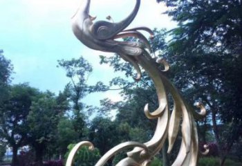 戶外金鳳凰雕塑廠家 廣場(chǎng)公園小品 酒店拉絲金鳳凰雕塑