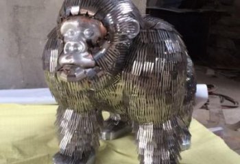 異形大猩猩雕塑廠家 戶外抽象擺件 酒店拉絲大猩猩雕塑