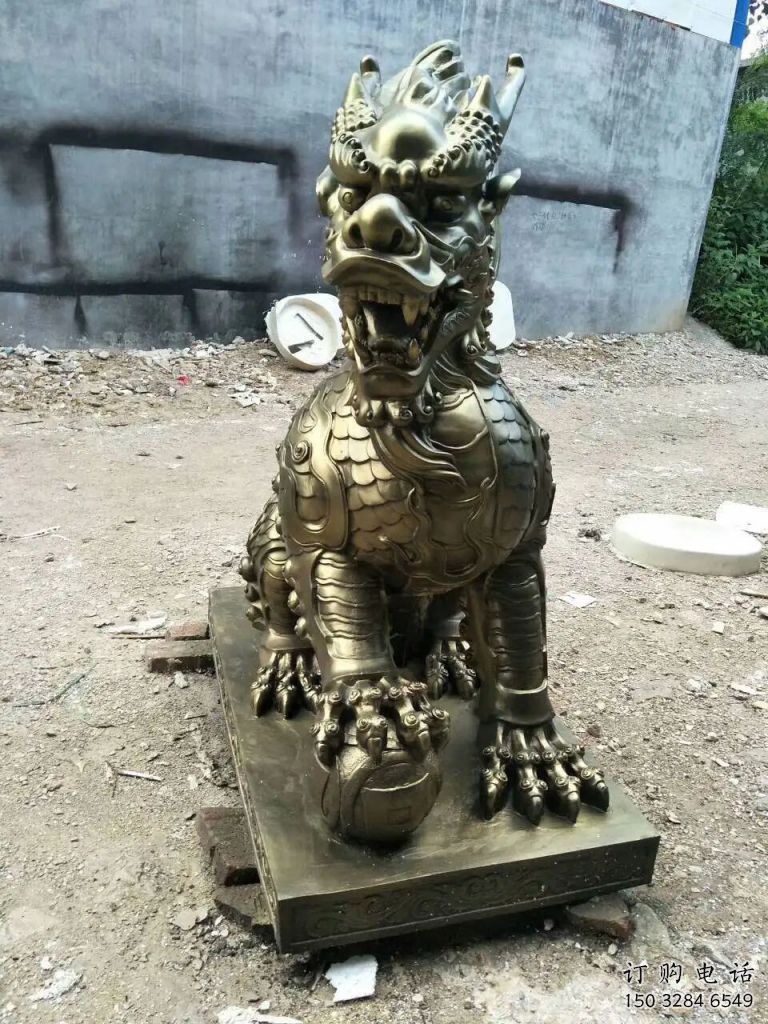 仿古麒麟雕塑廠家 戶外小品 玄關彩繪麒麟雕塑