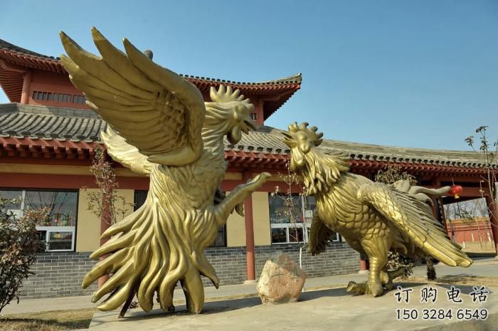 公園金雞雕塑廠家 中式烤漆小品 風景區仿古金雞雕塑