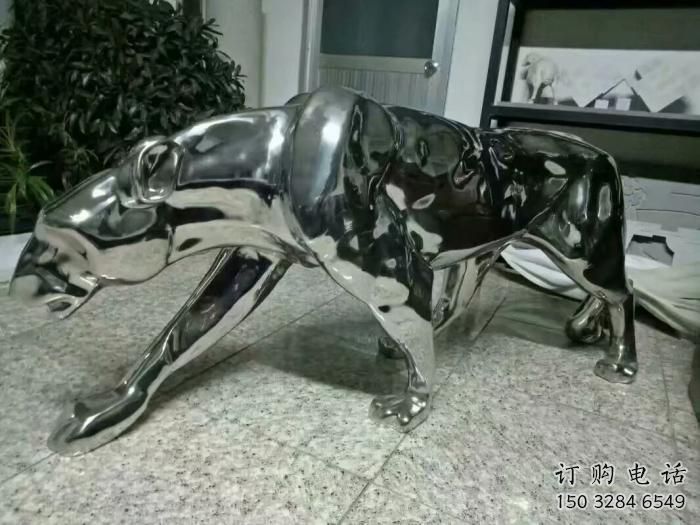 幾何豹子雕塑廠家 中式戶外擺件 草地鏡面豹子雕塑